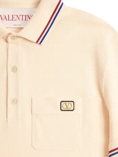 Valentino Garavani Men's Cotton Piqué Polo Shirt with VLogo Patch - Butter - Size Small | Thumbnail 6