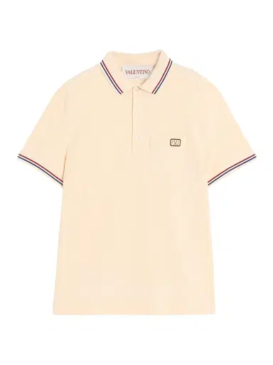 Valentino Garavani Men's Cotton Piqué Polo Shirt with VLogo Patch - Butter - Size Small | Thumbnail 1