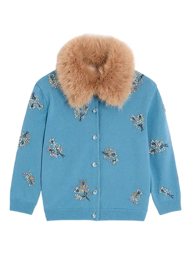 Valentino Garavani Women's Embroidered Wool Cardigan - Celestial Blue