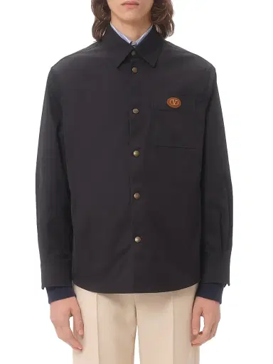 Valentino Garavani Men's Nylon Shirt Jacket with Rubberized V Detail - Navy - Size 42 | Thumbnail 2 Valentino Garavani Men's Nylon Shirt Jacket with Rubberized V Detail - Navy - Size 42 | Thumbnail 2