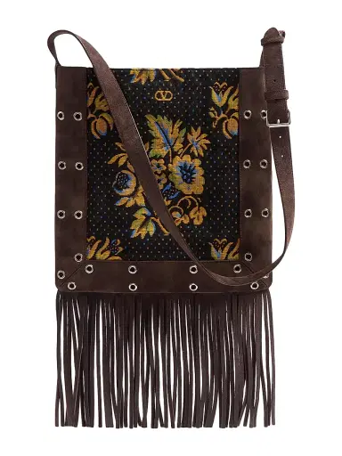 Valentino Garavani Men's Nellcote Shoulder Bag in Jacquard Fabric with Fringes | Thumbnail 3