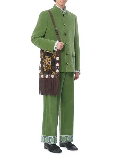Valentino Garavani Men's Nellcote Shoulder Bag in Jacquard Fabric with Fringes | Thumbnail 6