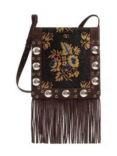 Valentino Garavani Men's Nellcote Shoulder Bag in Jacquard Fabric with Fringes | Thumbnail 1