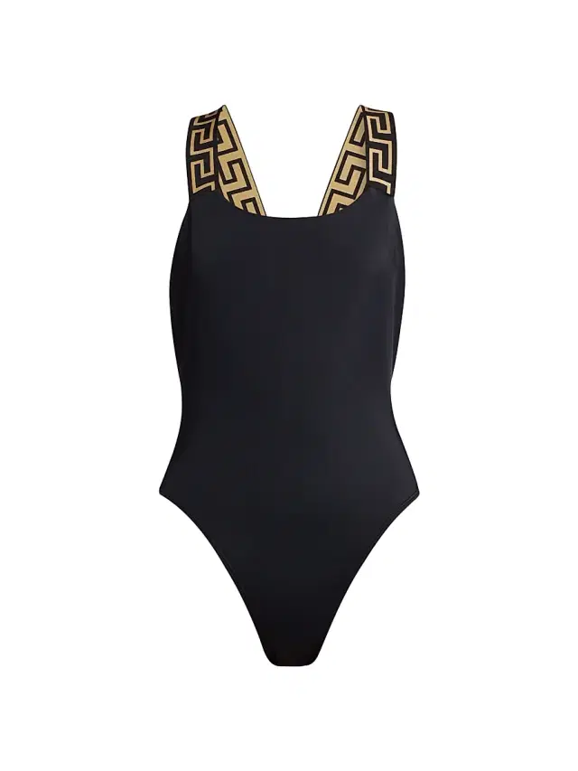 Versace Women's Greek Key Strap One-Piece Swimsuit - Black