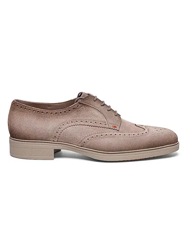 Santoni Men's Easy Brogue Suede Dress Shoes - Brown