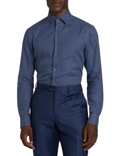 Giorgio Armani Men's Textured Cotton Shirt - Navy - Size 15.5 | Thumbnail 3 Giorgio Armani Men's Textured Cotton Shirt - Navy - Size 15.5 | Thumbnail 3