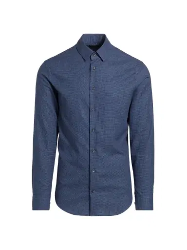 Giorgio Armani Men's Textured Cotton Shirt - Navy - Size 15.5 | Thumbnail 1 Giorgio Armani Men's Textured Cotton Shirt - Navy - Size 15.5 | Thumbnail 1