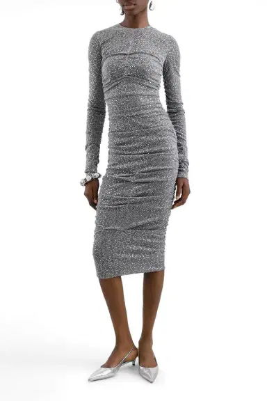 Dolce & Gabbana Long Sleeve Ruched Midi Dress | Thumbnail 2 Dolce & Gabbana Long Sleeve Ruched Midi Dress | Thumbnail 2