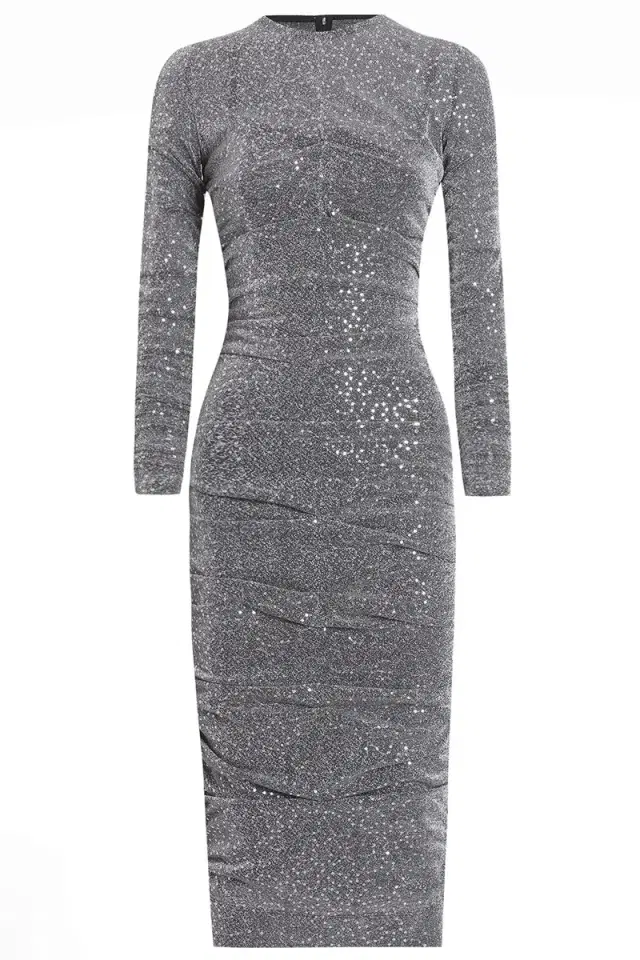 Dolce & Gabbana Long Sleeve Ruched Midi Dress