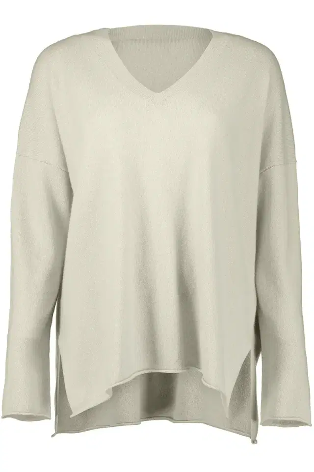 Allude LONG SLEEVE VNECK SWEATER - FLEUR DE SEL