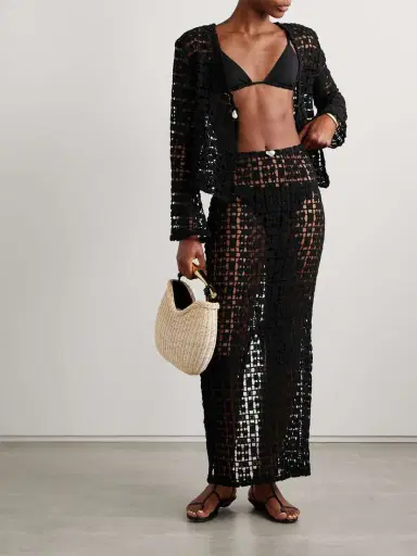 SARA CRISTINA Sun Embellished Crocheted Cotton Maxi Skirt | Thumbnail 2