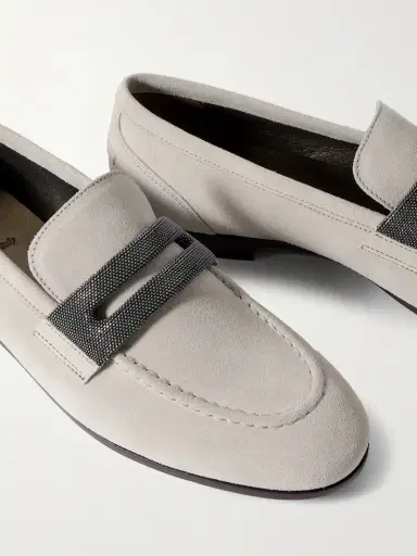 Brunello Cucinelli Bead-embellished Suede Loafers | Thumbnail 4