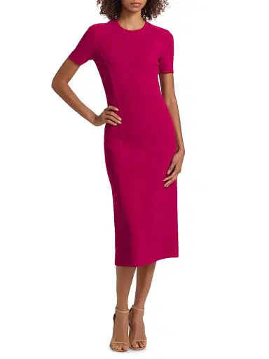 Michael Kors Collection Women's Stretch Wool Sheath Midi-Dress - Raspberry | Thumbnail 2