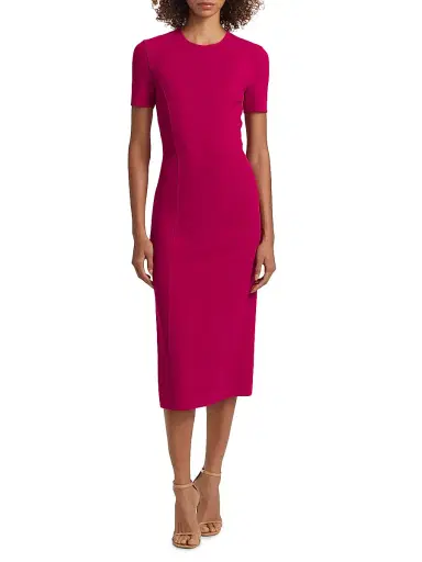Michael Kors Collection Women's Stretch Wool Sheath Midi-Dress - Raspberry | Thumbnail 3