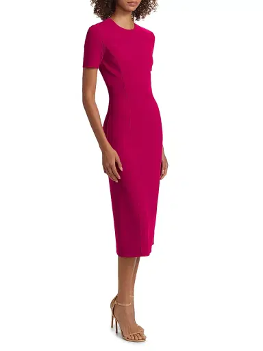 Michael Kors Collection Women's Stretch Wool Sheath Midi-Dress - Raspberry | Thumbnail 4