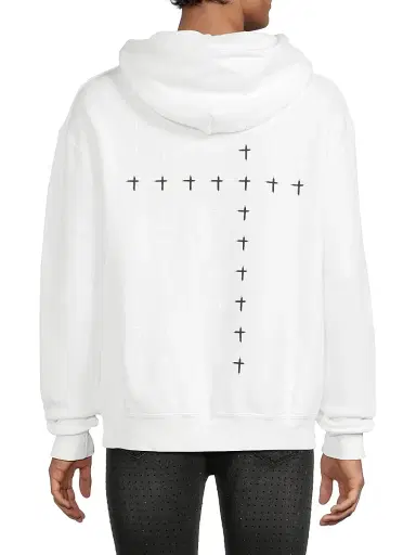 RTA Men's Dion Cross Cotton Hoodie - White Black Cross - Size Small | Thumbnail 5