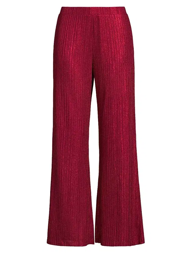 Women's Jenna Metallic Plissé Wide-Leg Pants - Savvy Red