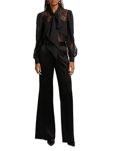 L'AGENCE Women's Emmelina Lace Tieneck Blouse - Black | Thumbnail 2
