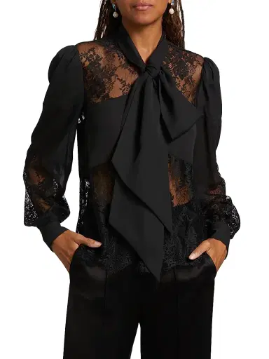 L'AGENCE Women's Emmelina Lace Tieneck Blouse - Black | Thumbnail 3