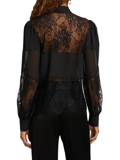 L'AGENCE Women's Emmelina Lace Tieneck Blouse - Black | Thumbnail 5