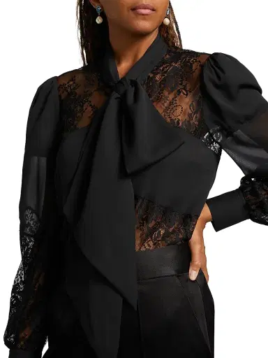 L'AGENCE Women's Emmelina Lace Tieneck Blouse - Black | Thumbnail 6