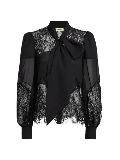 L'AGENCE Women's Emmelina Lace Tieneck Blouse - Black | Thumbnail 1