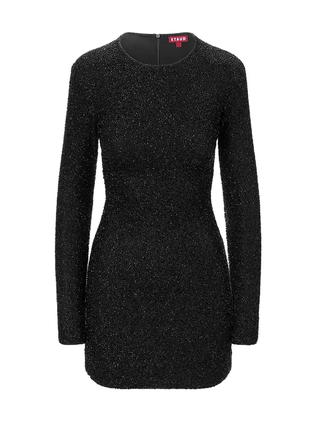Staud Women's Paradise Embellished Long-Sleeve Minidress - Black