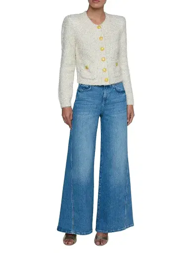 L'AGENCE Women's Una Tweed Knit Cardigan -  Gold Lurex Multi | Thumbnail 2