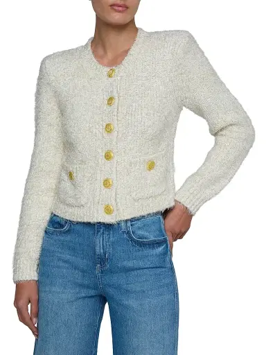 L'AGENCE Women's Una Tweed Knit Cardigan -  Gold Lurex Multi | Thumbnail 3