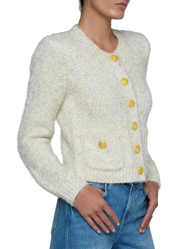 L'AGENCE Women's Una Tweed Knit Cardigan -  Gold Lurex Multi | Thumbnail 4