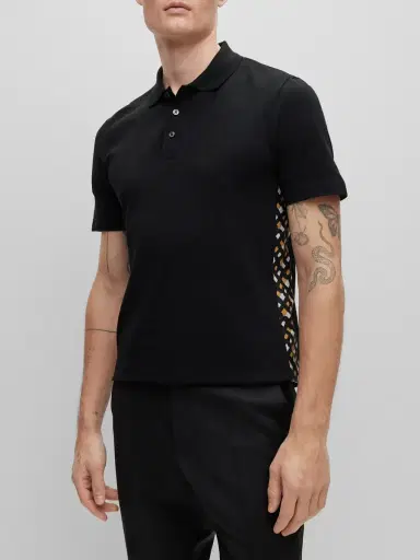 BOSS Men's Cotton-Piqué Polo Shirt with Monogram Inserts - Black | Thumbnail 2