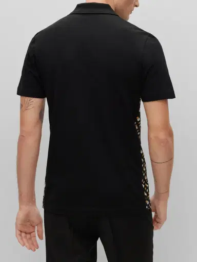 BOSS Men's Cotton-Piqué Polo Shirt with Monogram Inserts - Black | Thumbnail 3