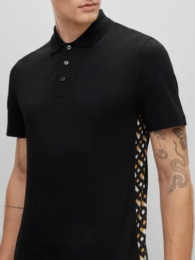 BOSS Men's Cotton-Piqué Polo Shirt with Monogram Inserts - Black | Thumbnail 4