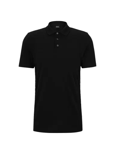 BOSS Men's Cotton-Piqué Polo Shirt with Monogram Inserts - Black | Thumbnail 6