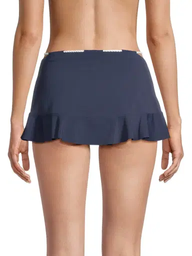 Robin Piccone Women's Babe Skirted Bikini Bottom - Navy Combo | Thumbnail 4
