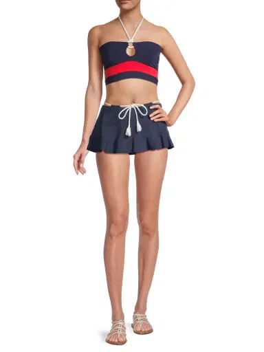 Robin Piccone Women's Babe Skirted Bikini Bottom - Navy Combo | Thumbnail 1