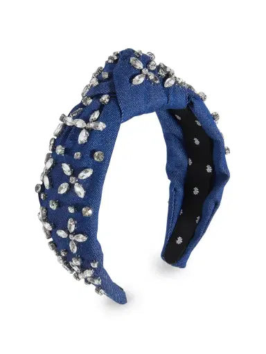 Lele Sadoughi Women's Knotted Crosshatch Crystal & Denim Headband - Indigo Denim | Thumbnail 3