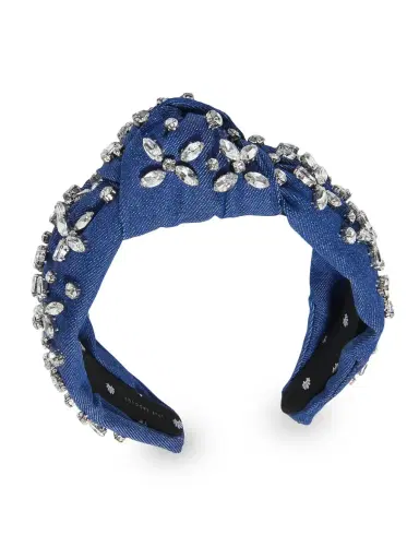 Lele Sadoughi Women's Knotted Crosshatch Crystal & Denim Headband - Indigo Denim | Thumbnail 1