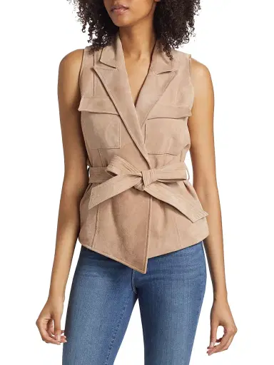 L'AGENCE Women's Arbor Suede Wrap Vest Top - Cashew | Thumbnail 3