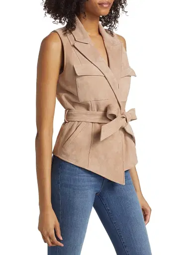 L'AGENCE Women's Arbor Suede Wrap Vest Top - Cashew | Thumbnail 4