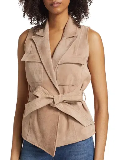 L'AGENCE Women's Arbor Suede Wrap Vest Top - Cashew | Thumbnail 6