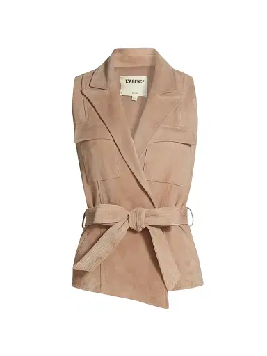 L'AGENCE Women's Arbor Suede Wrap Vest Top - Cashew | Thumbnail 1