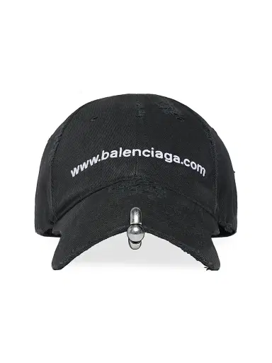 Balenciaga Men's Front Piercing Baseball Cap - Black Faded | Thumbnail 1
