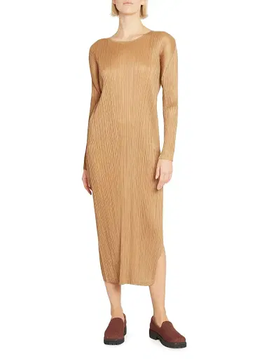 Pleats Please Issey Miyake Women's Monthly Colors: December Midi Dress - Copperbrown | Thumbnail 2