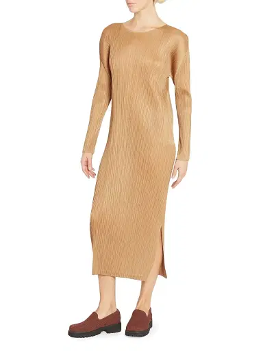 Pleats Please Issey Miyake Women's Monthly Colors: December Midi Dress - Copperbrown | Thumbnail 4