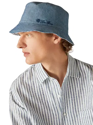 Loro Piana Men's Reversible Chambray Bucket Hat - Chambray Azure | Thumbnail 2