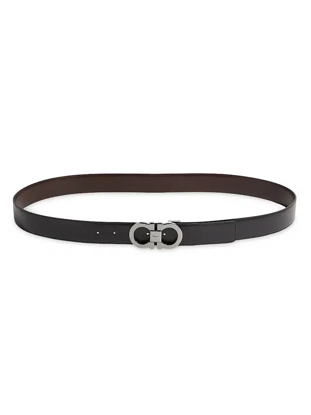 FERRAGAMO Men's Gancini Buckle Adjustable Cut-to-Size Reversible Belt - Nero Auburn