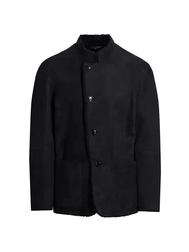 Men's Suede Shearling Jacket - Navy