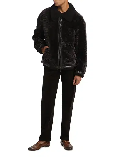 Giorgio Armani Men's Zip-Up Shearling Jacket - Brown - Size 40 | Thumbnail 2