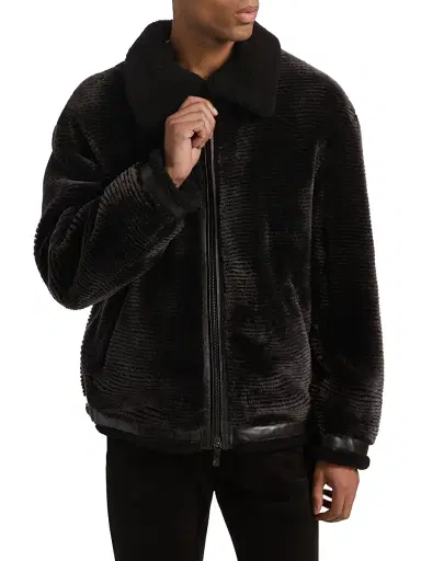 Giorgio Armani Men's Zip-Up Shearling Jacket - Brown - Size 40 | Thumbnail 3